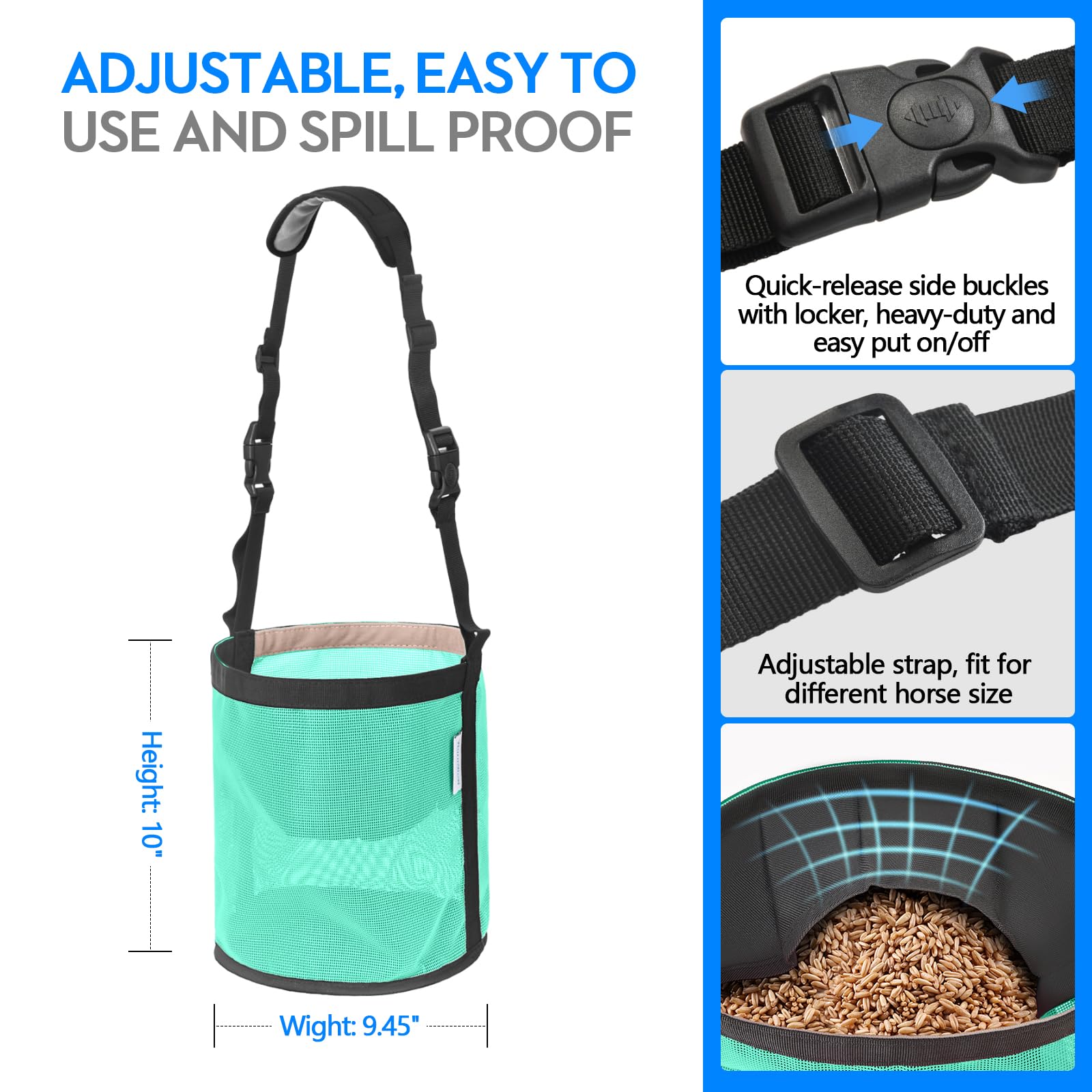 WARMWOW Horse Feed Bag Pack of 2, Feed Bags for Horses with Ventilation Mesh, Comfort Nose Pad Neck Pad, Adjustable Strap, Spill